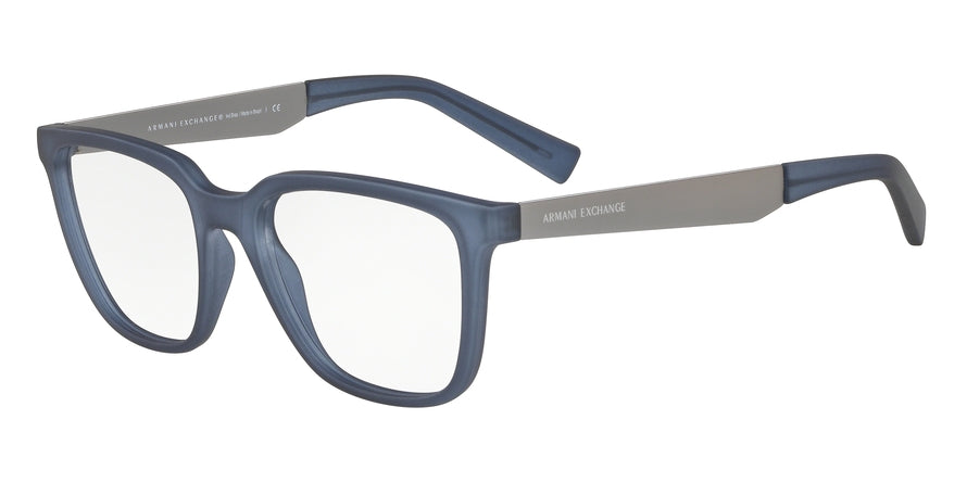 Exchange Armani AX3064F Square Eyeglasses  8289-MATTE TRANSPARENT BLUE JEANS 53-18-145 - Color Map blue