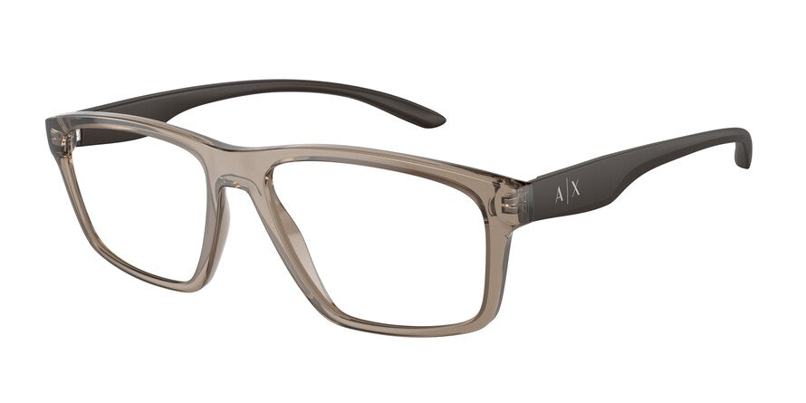 Exchange Armani AX3094 Rectangle Eyeglasses  8011-SHINY TRANSPARENT BROWN 56-17-140 - Color Map brown