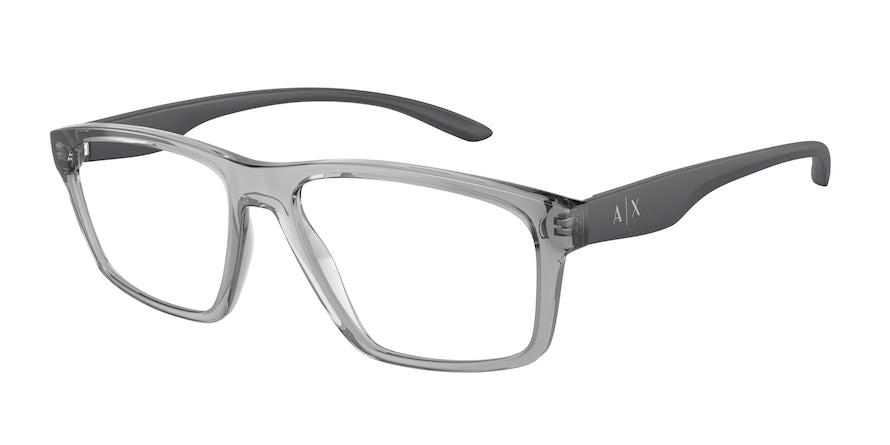 Exchange Armani AX3094 Rectangle Eyeglasses  8334-SHINY TRANSPARENT GREY 56-17-140 - Color Map grey