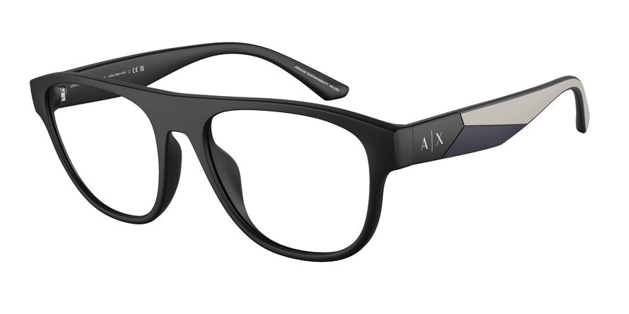 Exchange Armani AX3095U Pilot Eyeglasses  8078-MATTE BLACK 54-18-145 - Color Map black