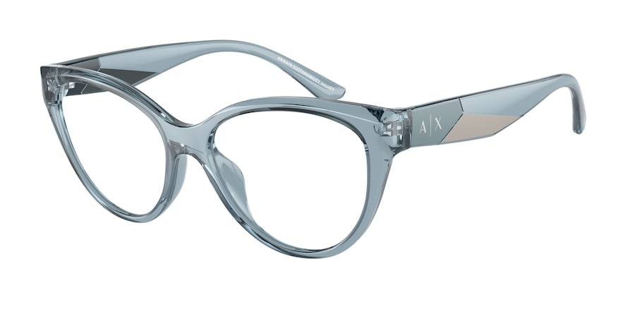 Exchange Armani AX3096U Cat Eye Eyeglasses  8240-SHINY TRANSPARENT AZURE 53-16-140 - Color Map light blue