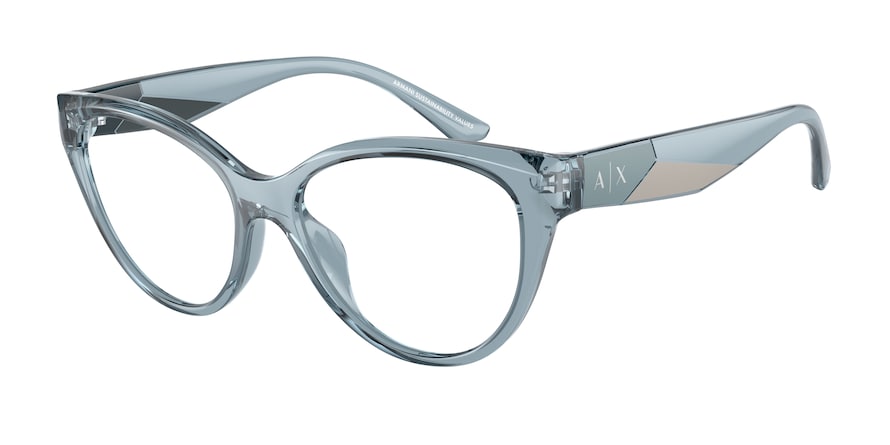 Exchange Armani AX3096U Cat Eye Eyeglasses  8240-SHINY TRANSPARENT AZURE 53-16-140 - Color Map light blue