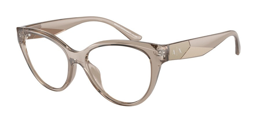 Exchange Armani AX3096U Cat Eye Eyeglasses  8340-SHINY TRANSPARENT TUNDRA 53-16-140 - Color Map brown