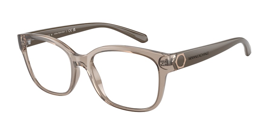 Exchange Armani AX3098 Rectangle Eyeglasses  8240-SHINY TRANSPARENT TUNDRA 53-17-140 - Color Map brown