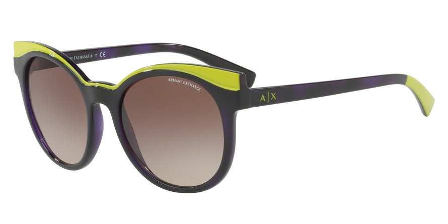 Exchange Armani AX4064S Round Sunglasses  822613-VIOLET HAVANA/LIME 53-19-140 - Color Map purple/reddish