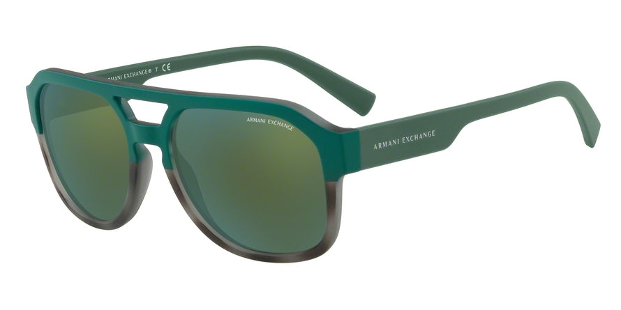 Exchange Armani AX4074SF Rectangle Sunglasses  82476R-MATTE GREY HAVANA/MT DK GREEN 59-17-145 - Color Map green