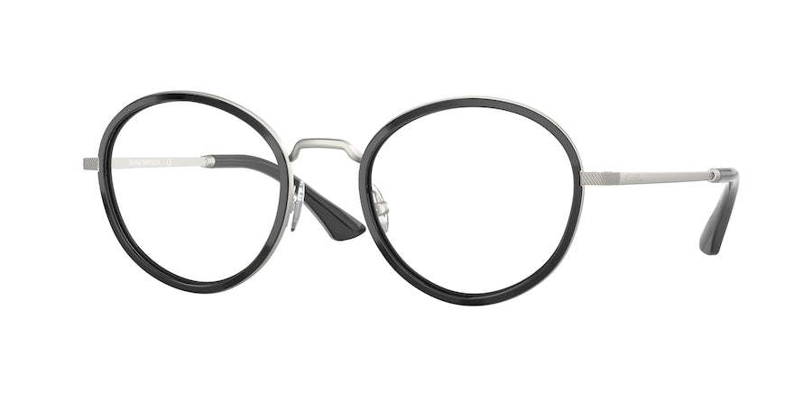Brooks Brothers BB1085 Round Eyeglasses  1016-MATTE SILVER/SHINY BLACK 51-21-145 - Color Map silver