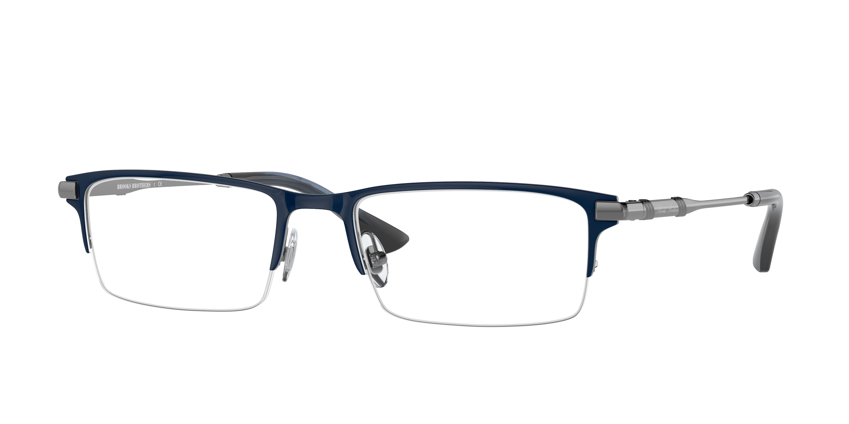 Brooks Brothers BB1087 Rectangle Eyeglasses  1525-Shiny Gunmetal/ Navy 55-145-19 - Color Map Grey