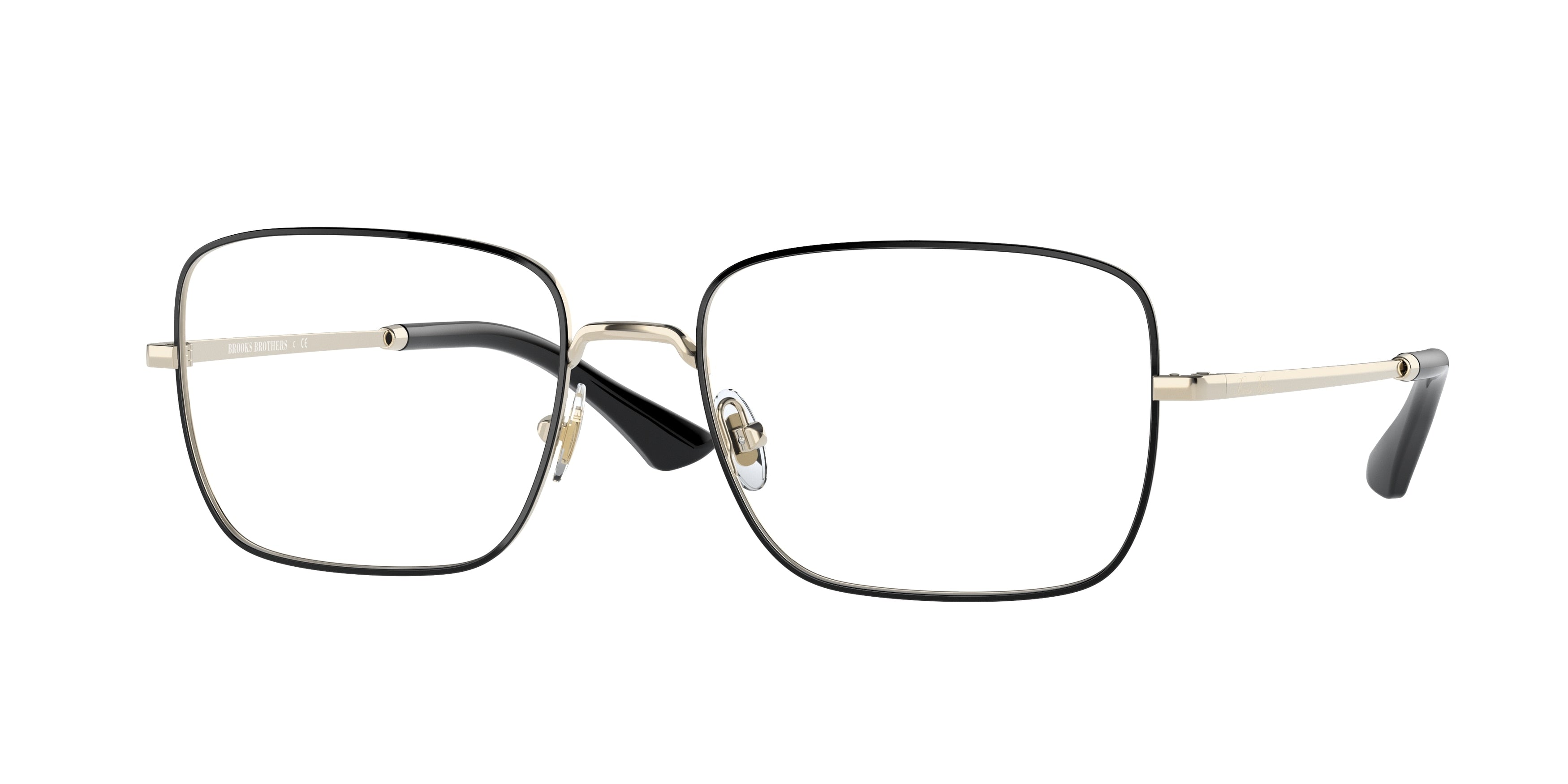 Brooks Brothers BB1089 Square Eyeglasses  1013-Shiny Light Gold/ Black 56-145-18 - Color Map Gold