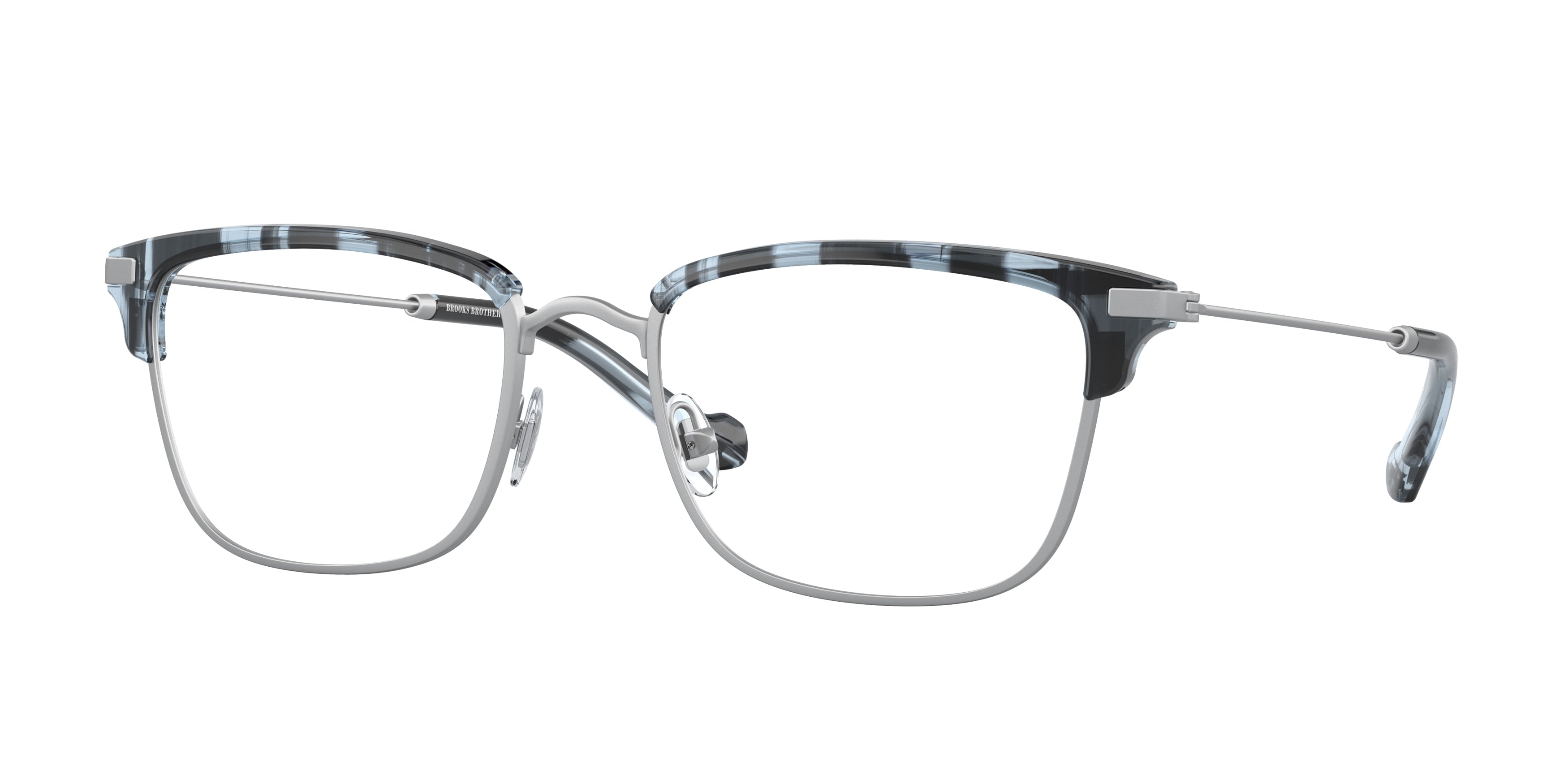 Brooks Brothers BB1101 Rectangle Eyeglasses  1023-Matte Silver / Blue Horn 55-145-20 - Color Map Silver