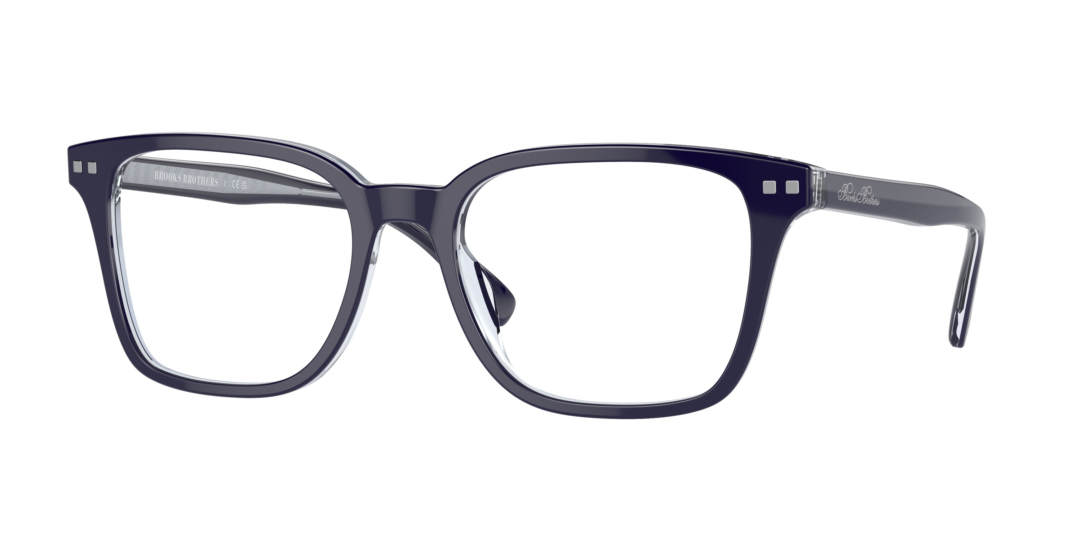 Brooks Brothers BB2058 Square Eyeglasses  6163-Navy/Clear 55-145-19 - Color Map Blue