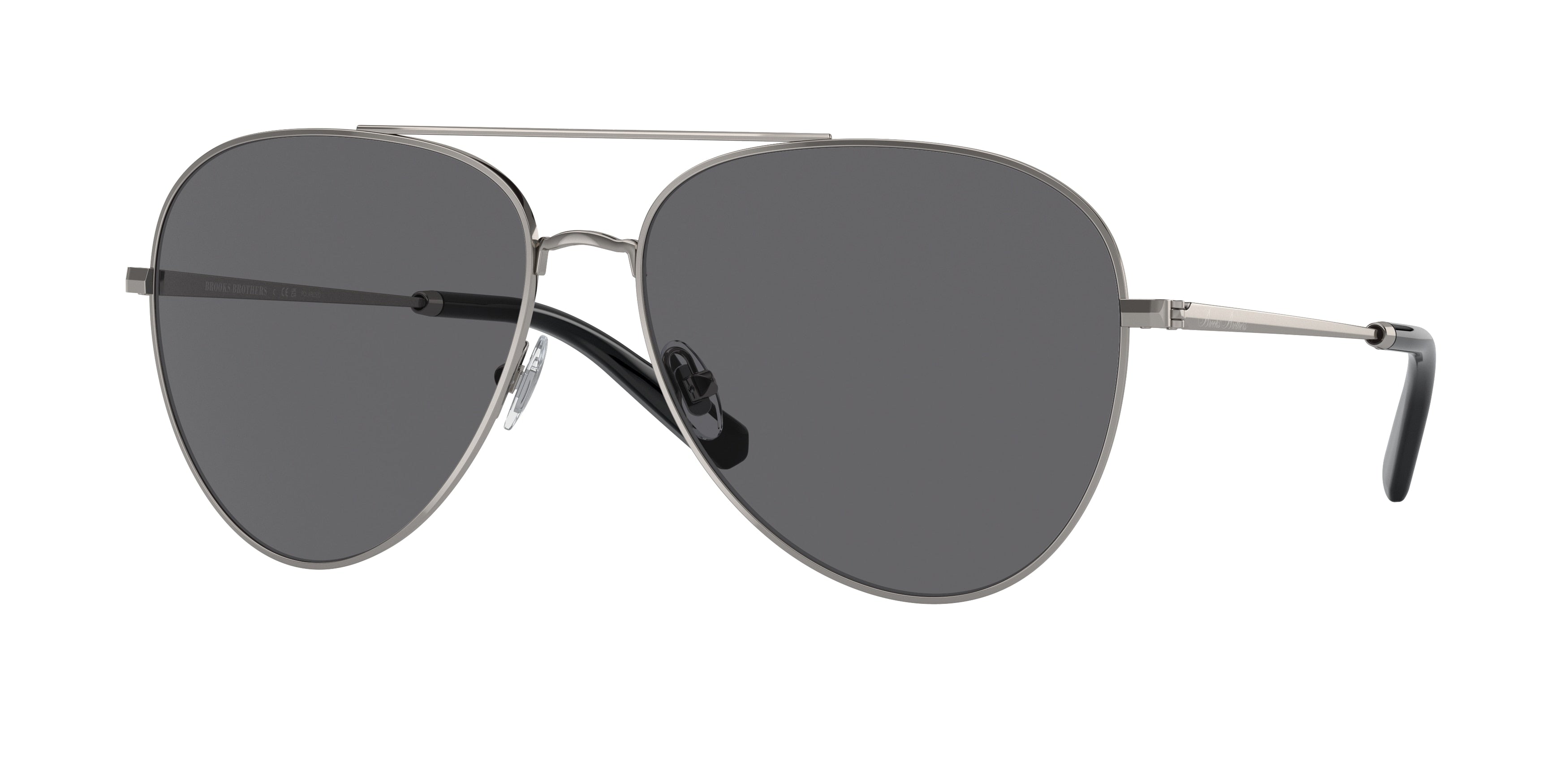 Brooks Brothers BB4064 Pilot Sunglasses  101381-Shiny Gunmetal 60-145-15 - Color Map Grey