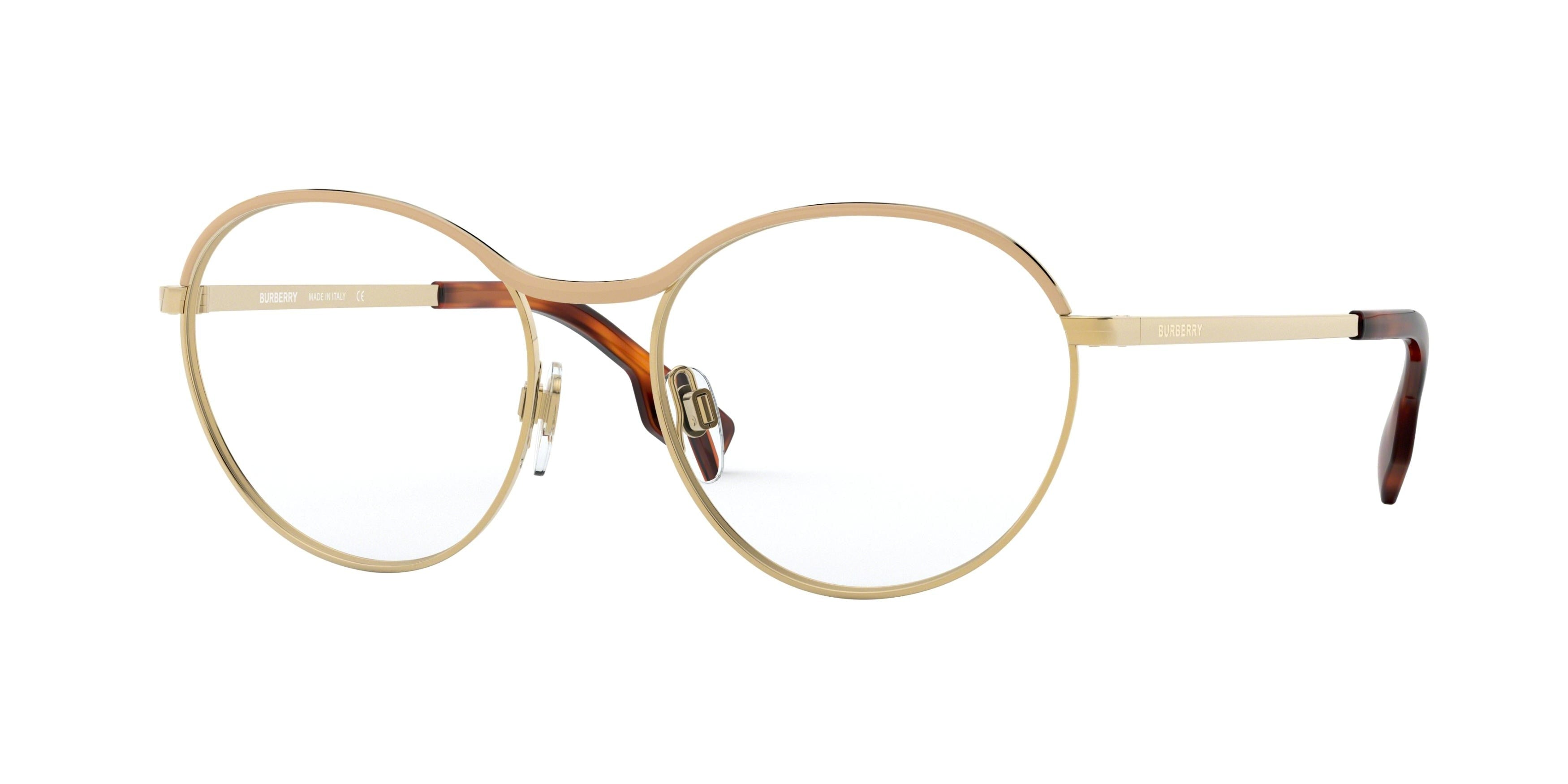 Burberry BE1337 Round Eyeglasses  1296-Beige/Gold 52-140-17 - Color Map Brown