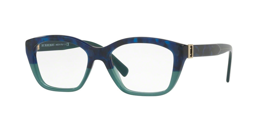 Burberry BE2265F Irregular Eyeglasses  3677-BLUE HAVANA/GREEN 53-16-140 - Color Map blue