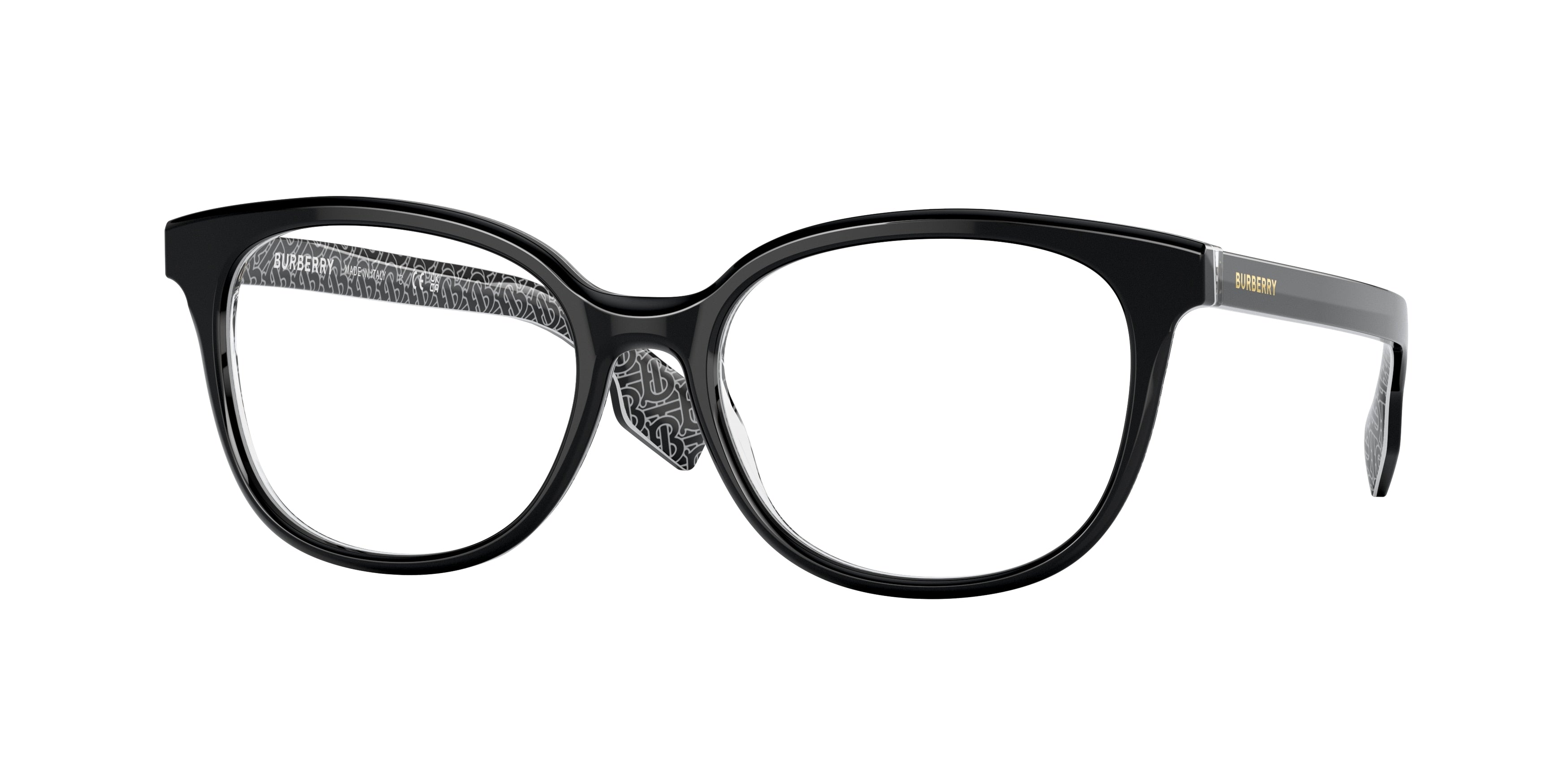 Burberry BE2291 Square Eyeglasses  3977-Black/Print Tb/Crystal 53-140-17 - Color Map Black