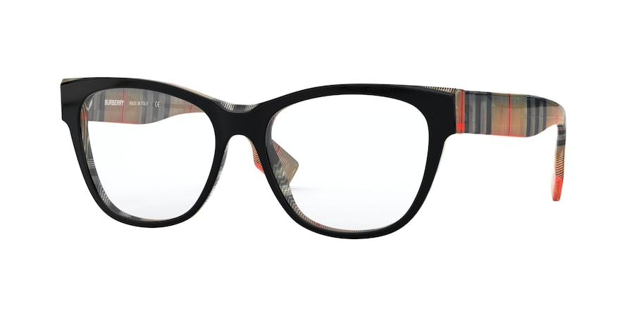 Burberry BE2301F Square Eyeglasses  3806-TOP BLACK ON VINTAGE CHECK 53-16-140 - Color Map black