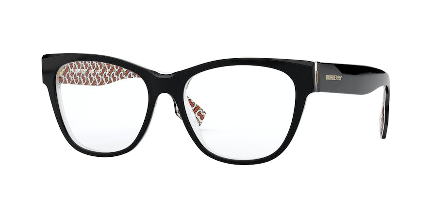 Burberry BE2301F Square Eyeglasses  3822-TOP BLACK/PRINT TB RED/BEIGE 53-16-140 - Color Map black