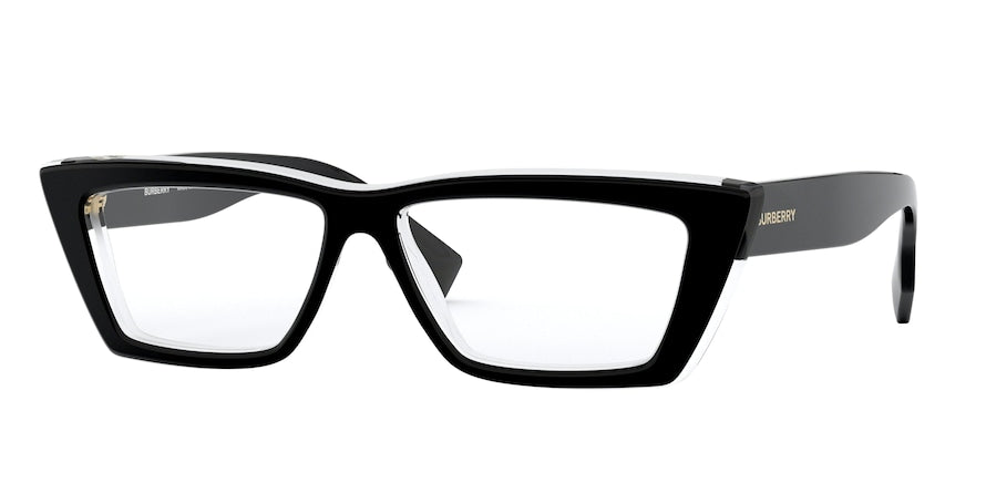 Burberry BE2305 Rectangle Eyeglasses  3809-TOP BLACK ON TRANSPARENT 55-14-140 - Color Map black