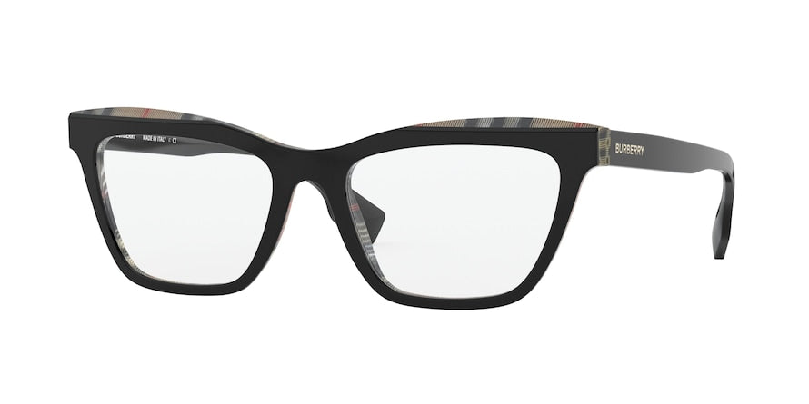 Burberry BE2309 Rectangle Eyeglasses  3828-TOP BLACK ON VINTAGE CHECK 54-18-140 - Color Map black