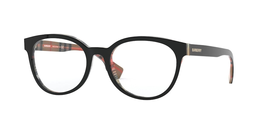 Burberry BE2315F Round Eyeglasses  3838-TOP BLACK ON VINTAGE CHECK 52-18-140 - Color Map black