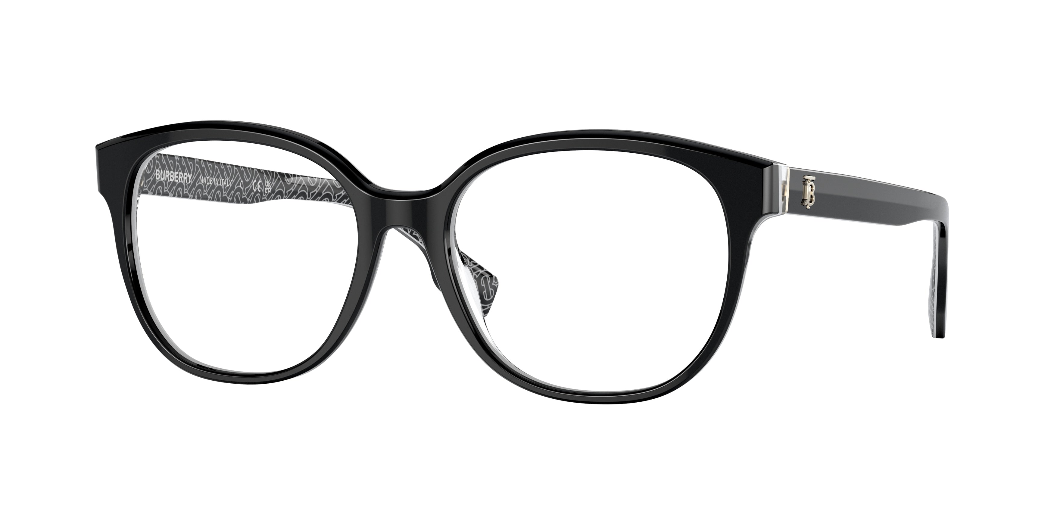 Burberry SCARLET BE2332 Square Eyeglasses  3977-Black/Print Tb/Crystal 54-140-17 - Color Map Black