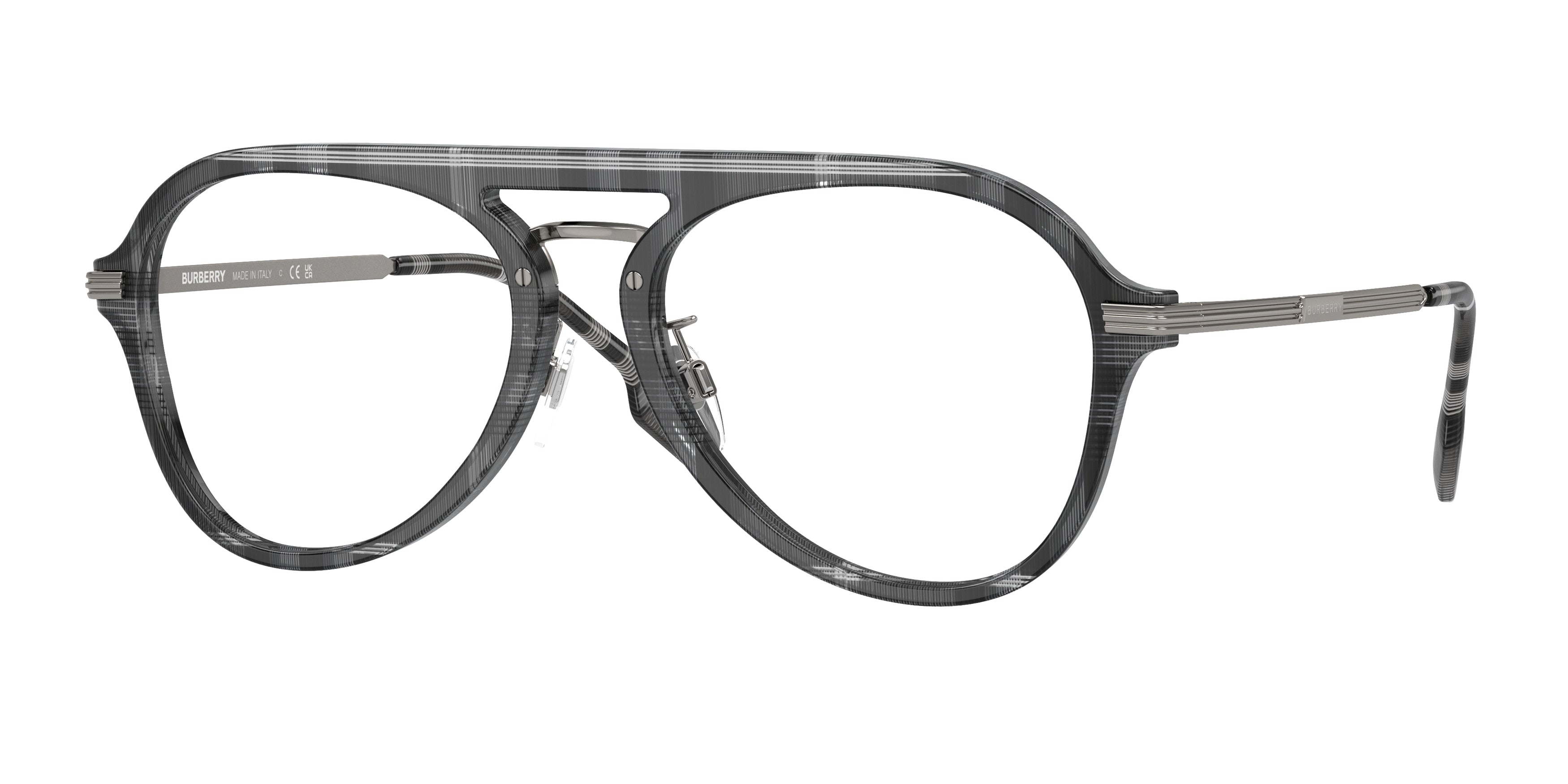 Burberry BAILEY BE2377F Pilot Eyeglasses  3804-Charcoal Check 57-150-18 - Color Map Grey
