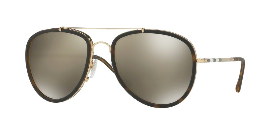 Burberry BE3090Q Pilot Sunglasses  10525A-BRUSHED GOLD/MT DARK HAVANA 58-18-145 - Color Map gold