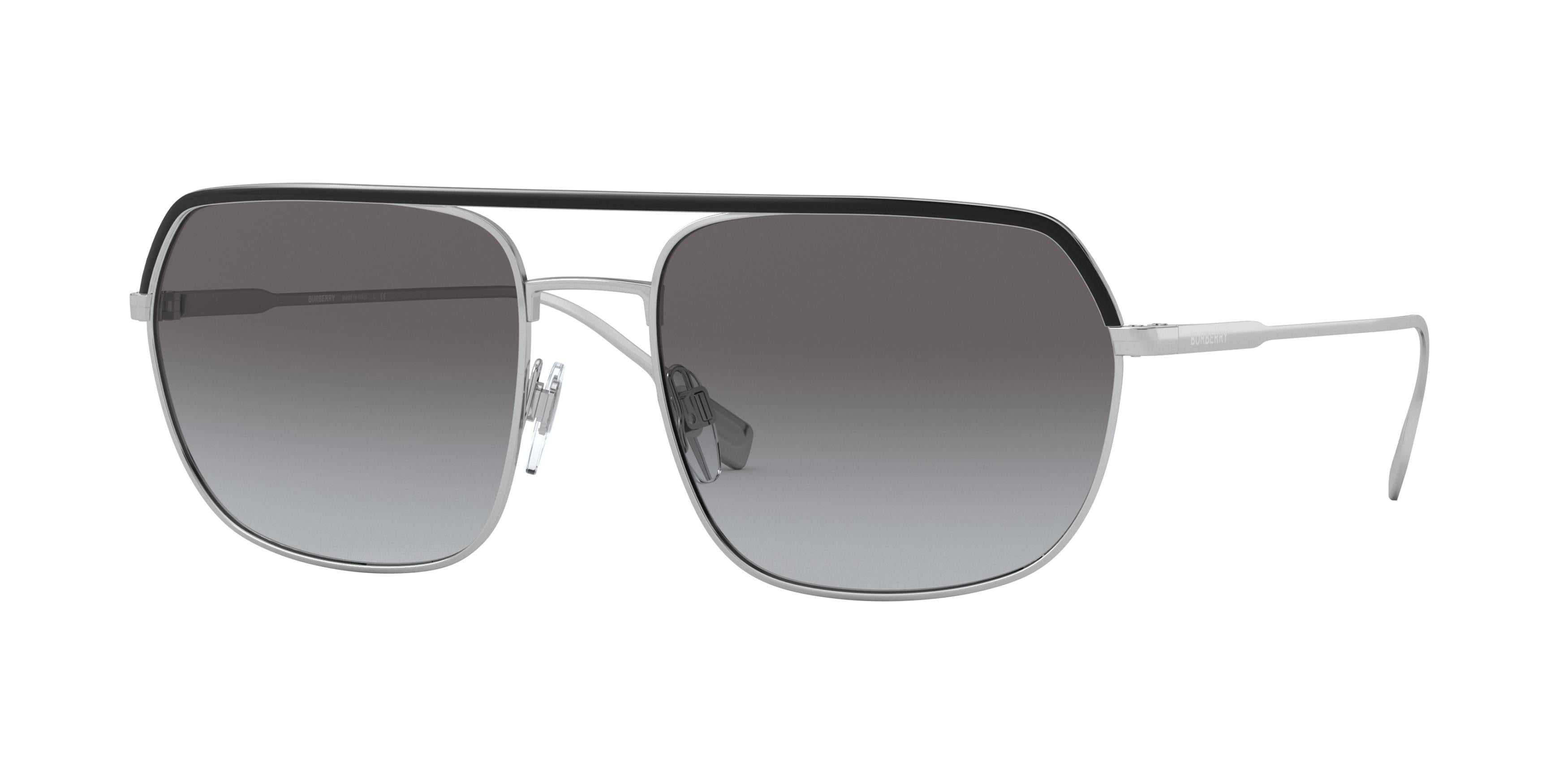 Burberry HOLBORN BE3117 Square Sunglasses  10058G-Silver/Black 58-145-18 - Color Map Silver