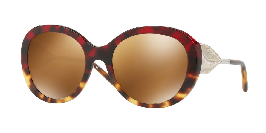 Burberry BE4191 Round Sunglasses  36646H-RED HAVANA/LIGHT HAVANA 57-21-135 - Color Map red