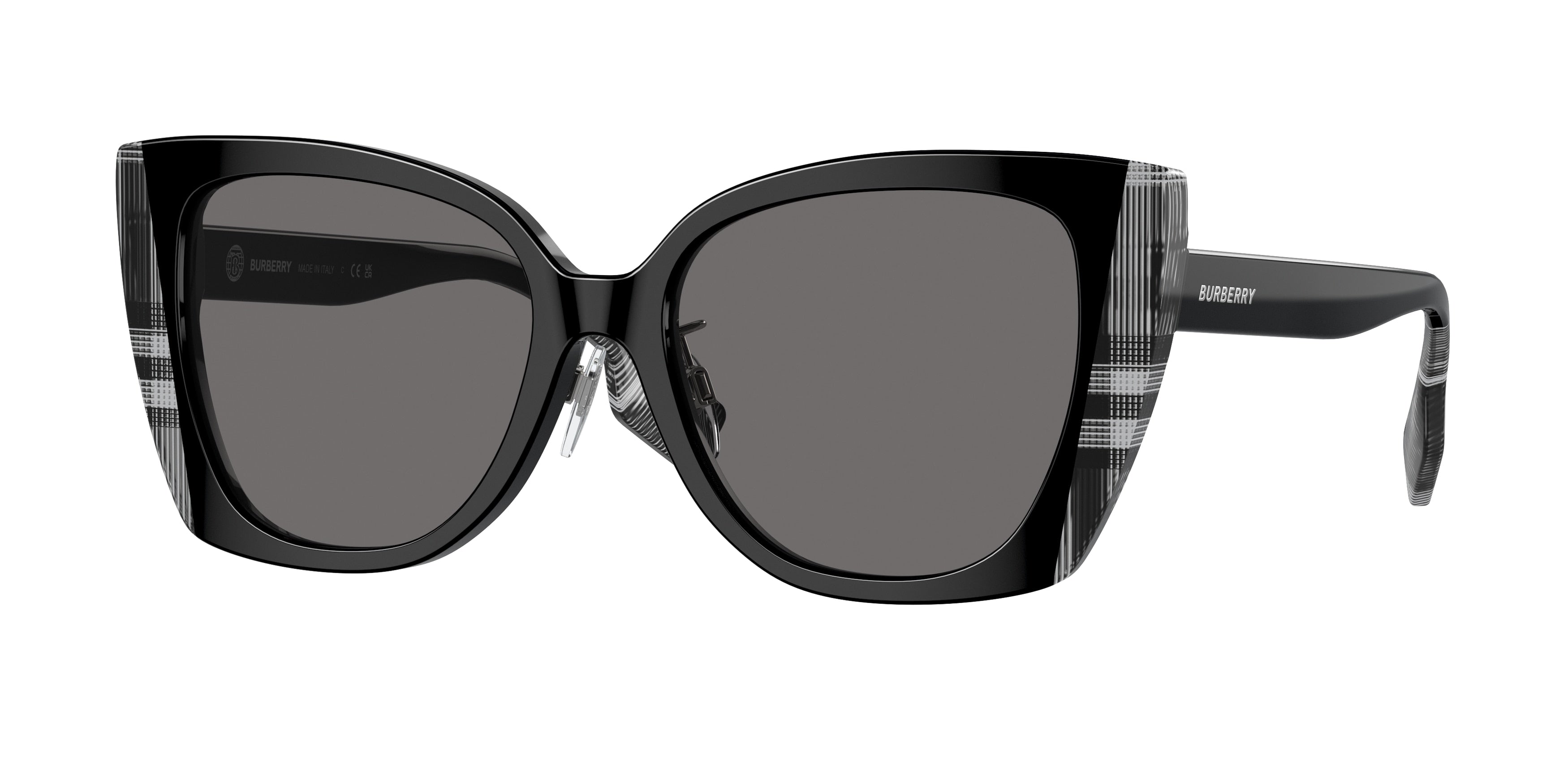 Burberry MERYL BE4393F Cat Eye Sunglasses  405181-Black/Check White Black 54-140-17 - Color Map Black