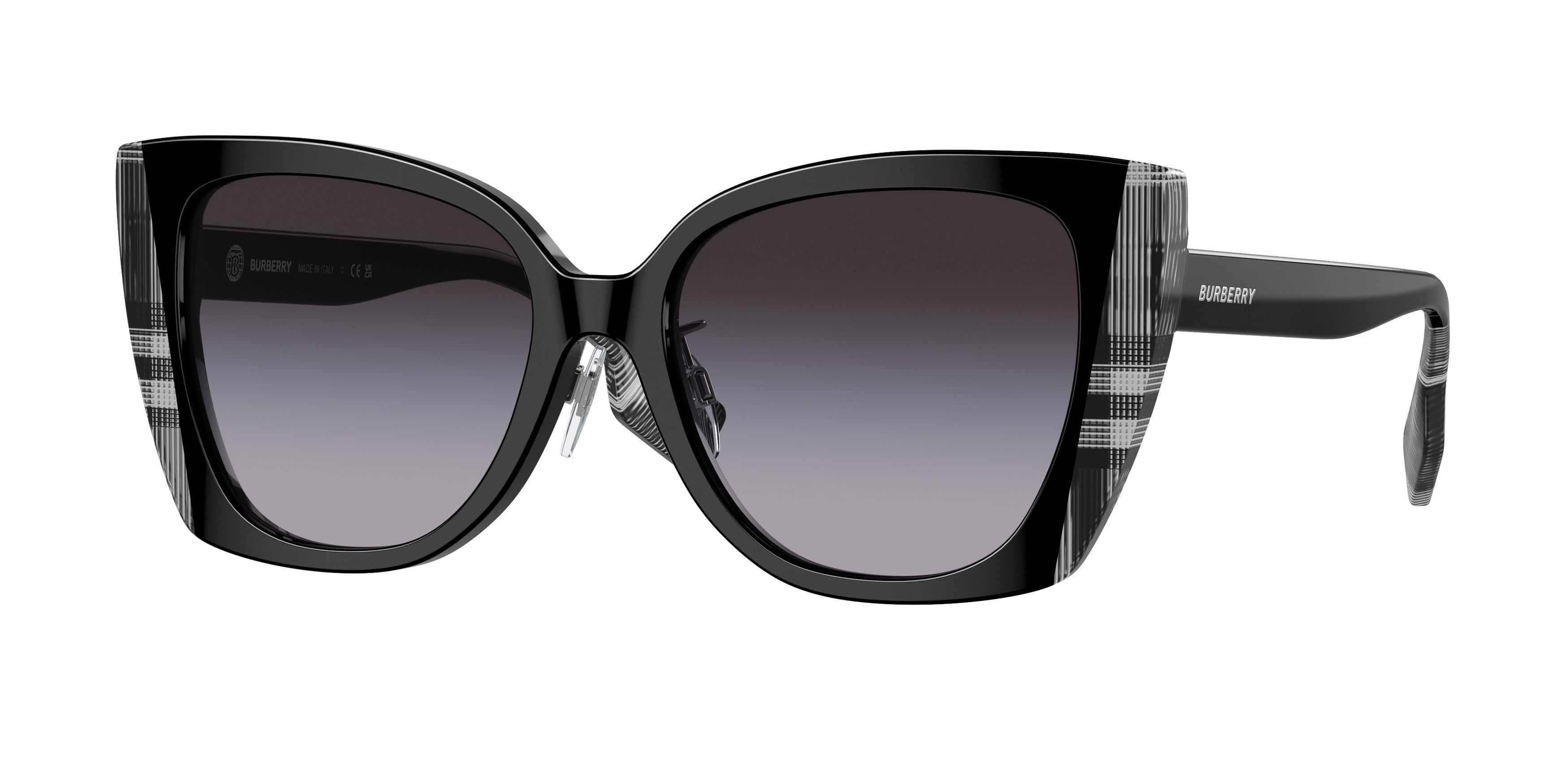 Burberry MERYL BE4393F Cat Eye Sunglasses  40518G-Black/Check White Black 54-140-17 - Color Map Black