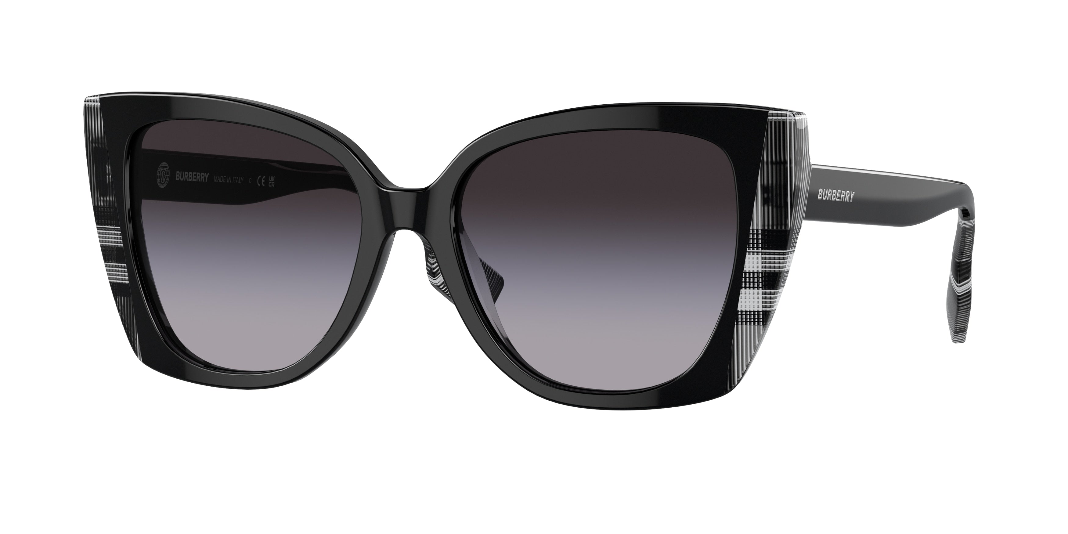 Burberry MERYL BE4393 Cat Eye Sunglasses  40518G-Black/Check White Black 53-140-17 - Color Map Black
