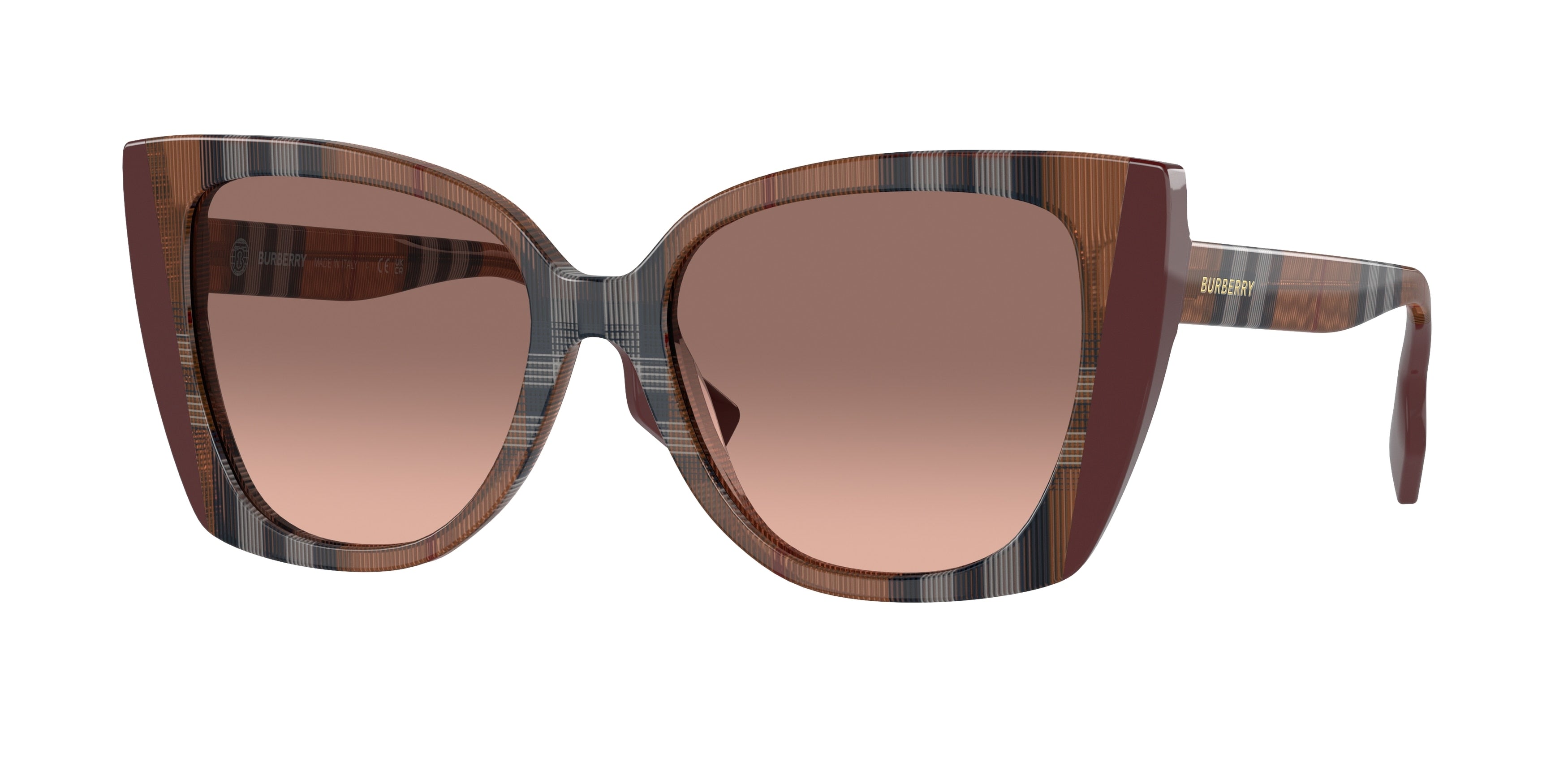 Burberry MERYL BE4393 Cat Eye Sunglasses  405413-Check Brown/Bordeaux 53-140-17 - Color Map Brown