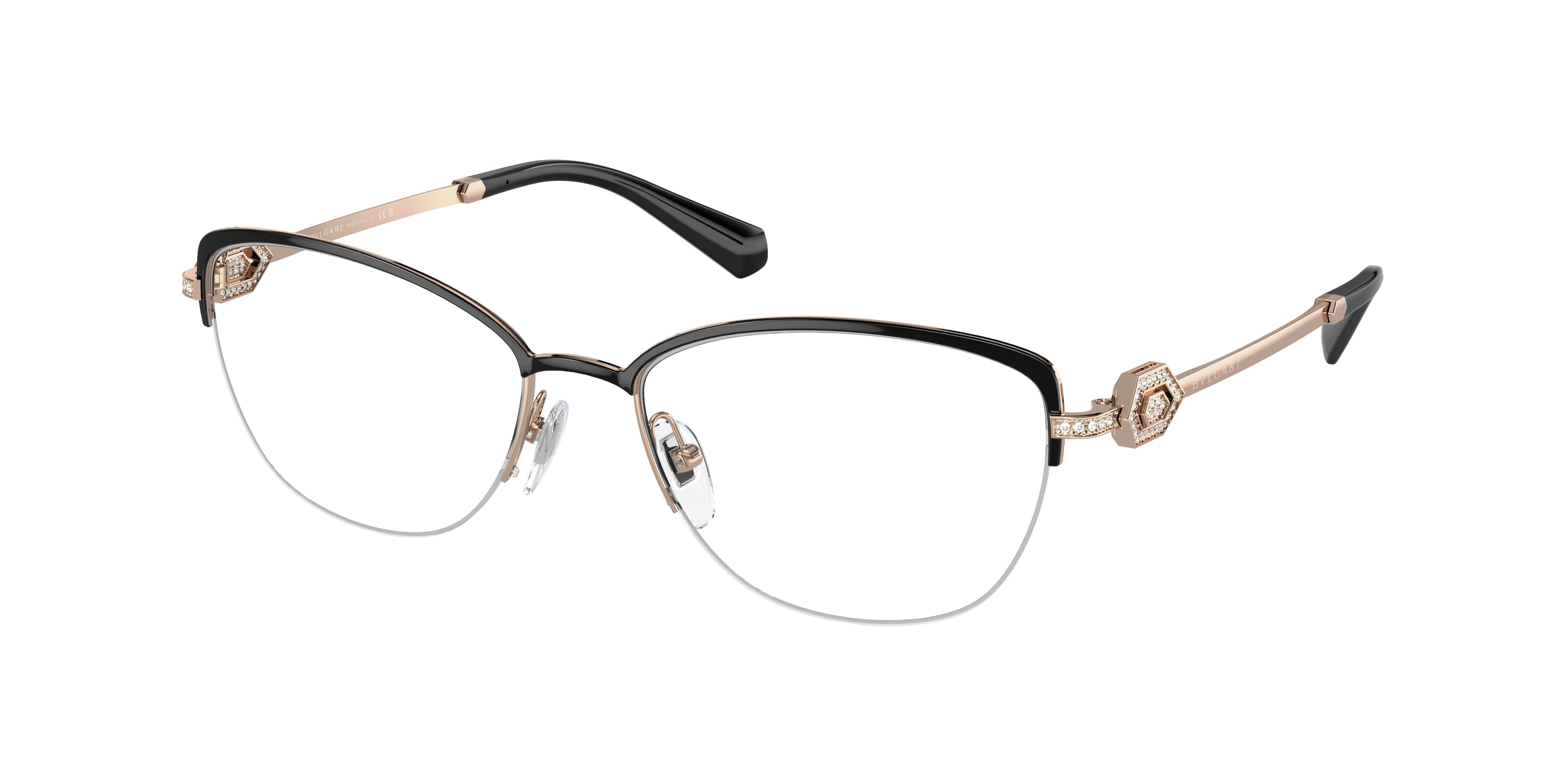 Bvlgari BV2210B Cat Eye Eyeglasses  2033-Black/Pink Gold 55-140-17 - Color Map Black