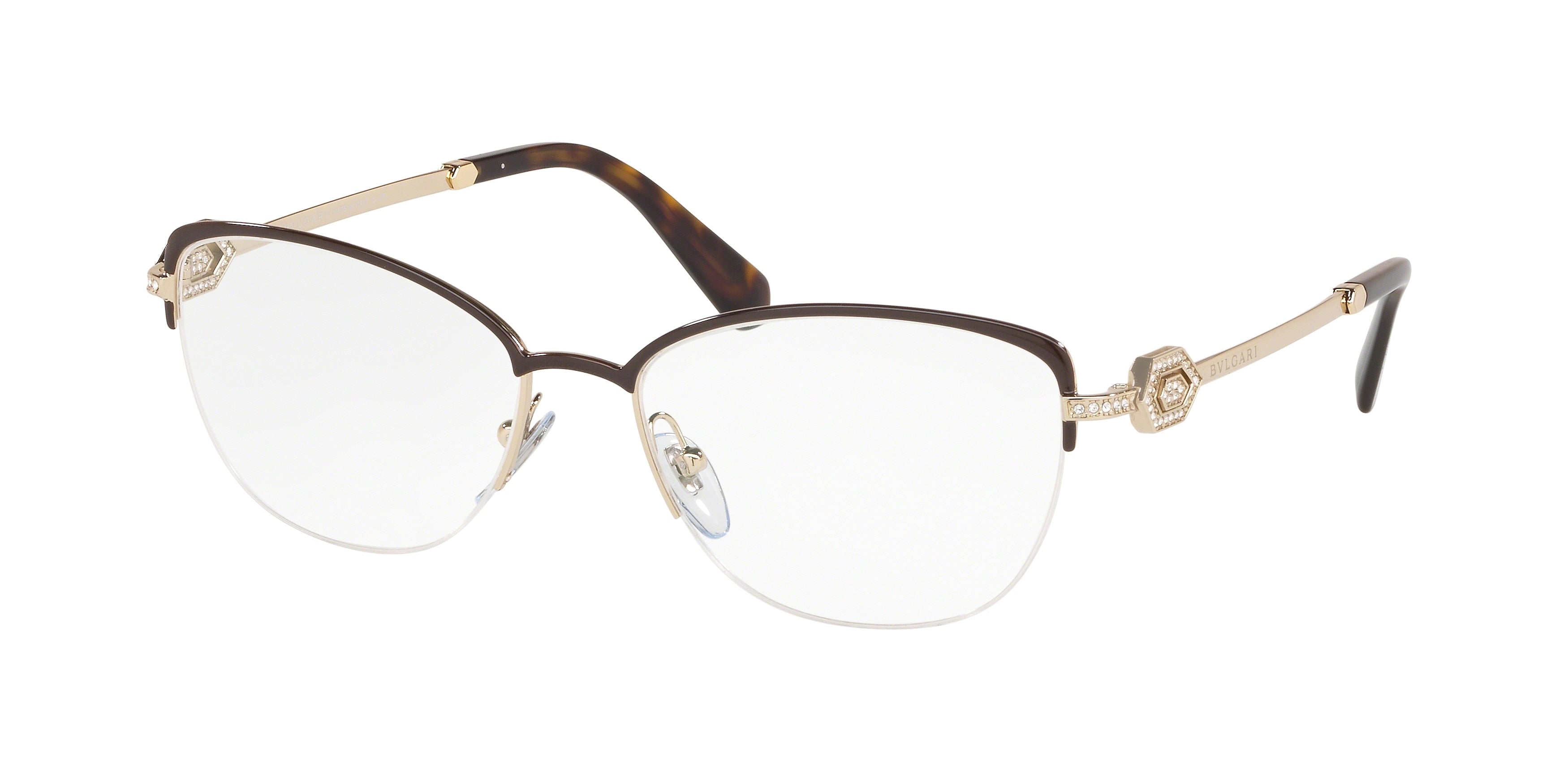 Bvlgari BV2210B Cat Eye Eyeglasses  2034-Brown/Pale Gold 55-140-17 - Color Map Brown