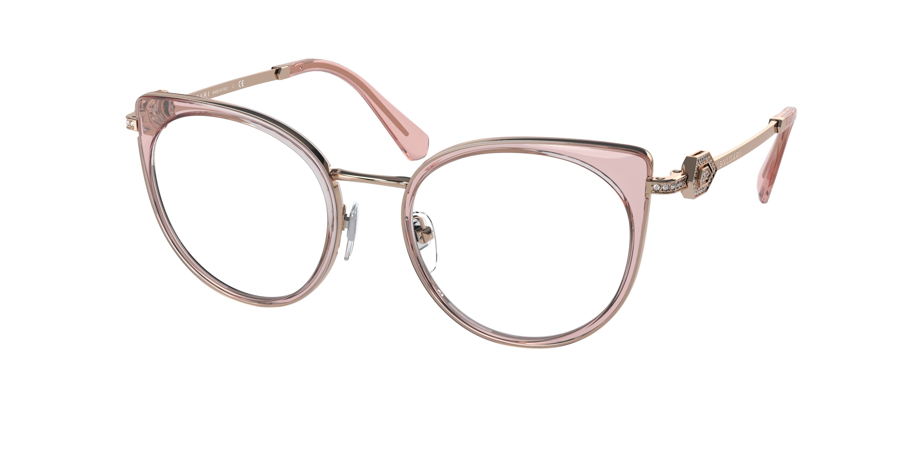 Bvlgari BV2228B Cat Eye Eyeglasses  2023-Pink Gold/Transparent Pink 50-140-19 - Color Map Pink
