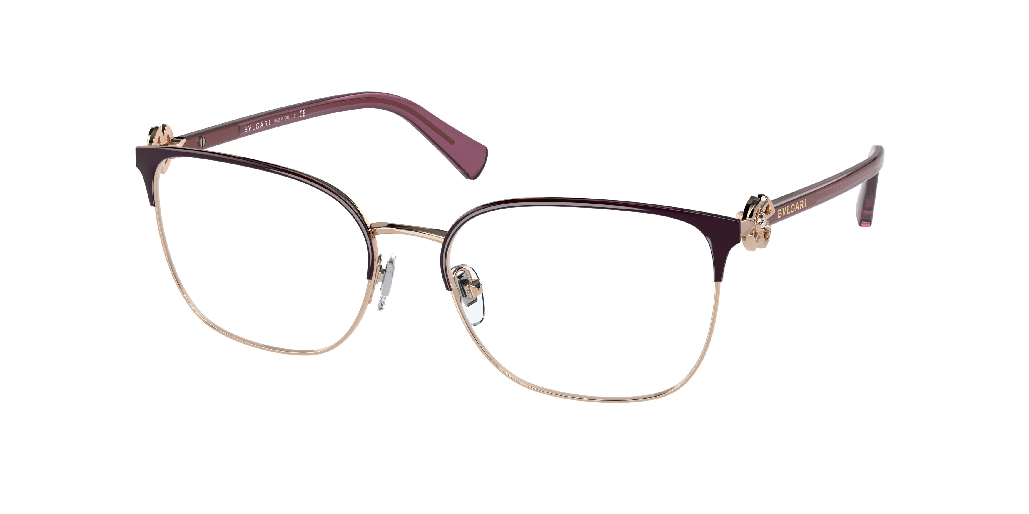 Bvlgari BV2234B Rectangle Eyeglasses  2035-Pink Gold/Purple 51-140-16 - Color Map Pink