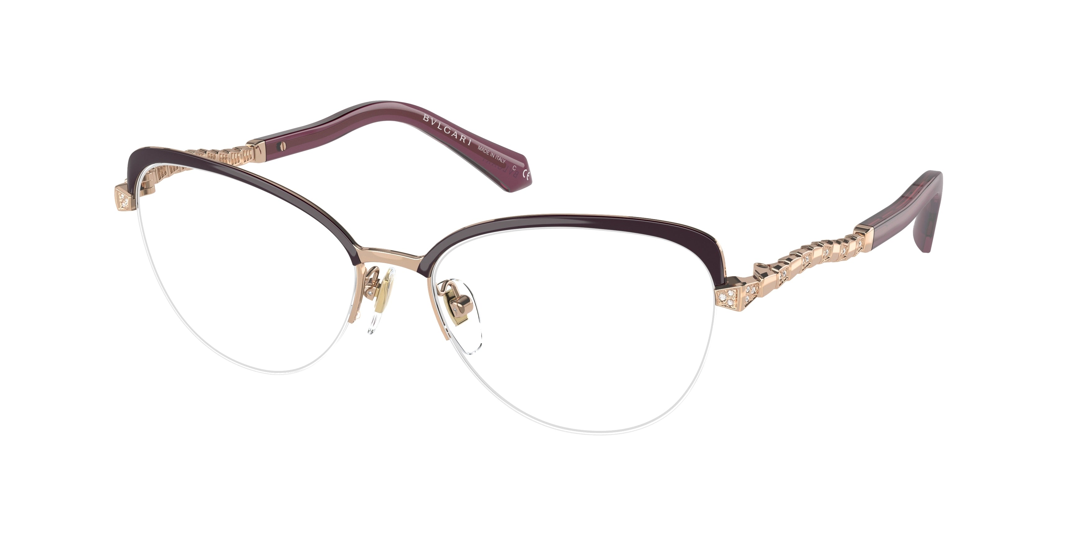 Bvlgari BV2239B Cat Eye Eyeglasses  2035-Pink Gold/Purple 53-140-16 - Color Map Pink