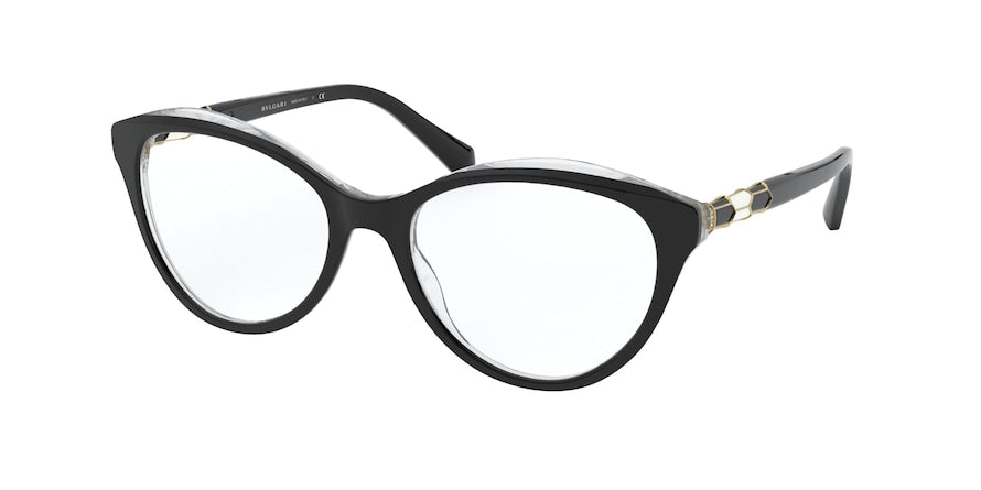 Bvlgari BV4187B Cat Eye Eyeglasses  5381-TOP BLACK ON GREY 54-18-140 - Color Map black