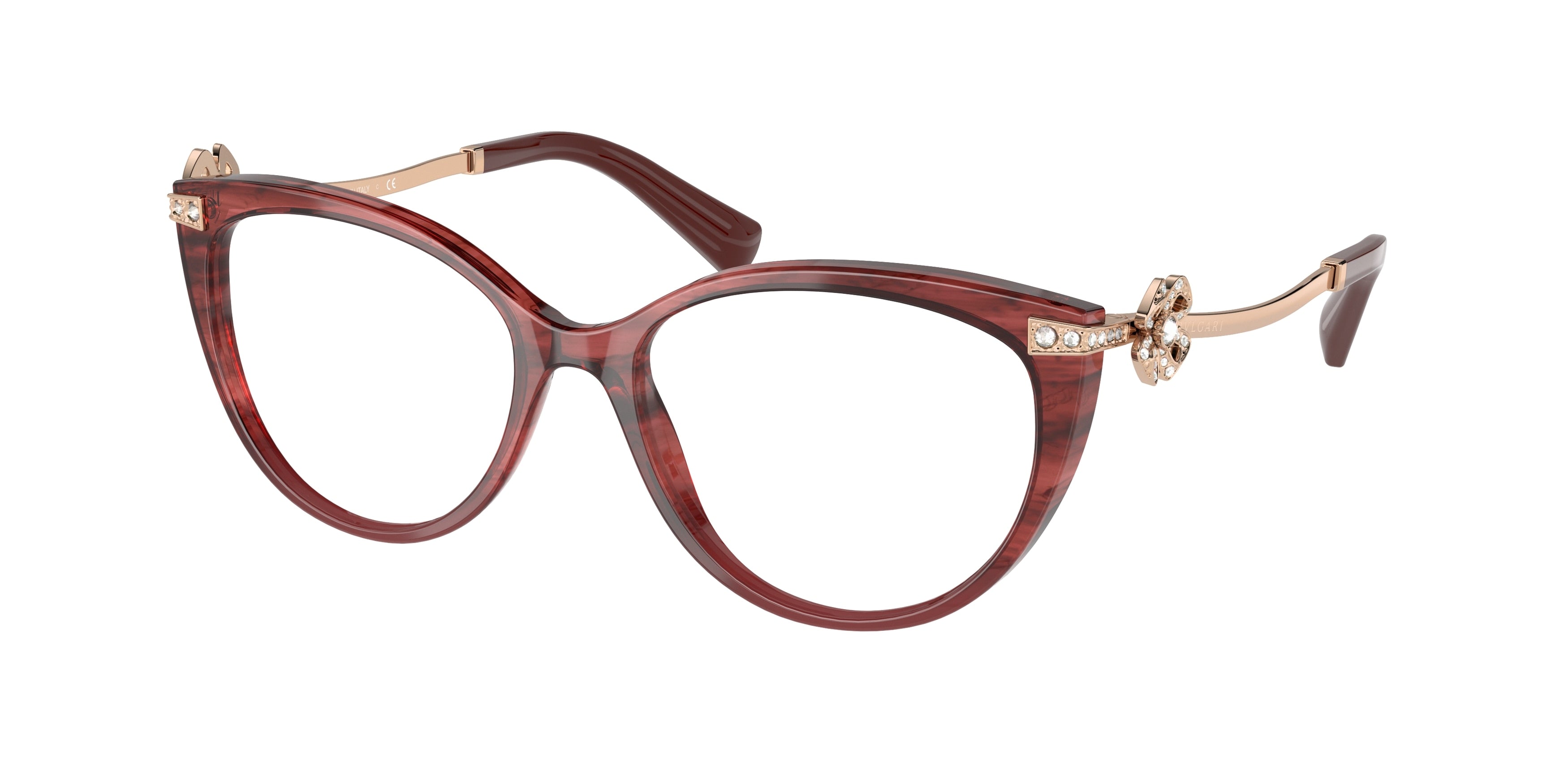 Bvlgari BV4206BF Cat Eye Eyeglasses  5511-Opal Red Striped Gradient 54-145-17 - Color Map Red