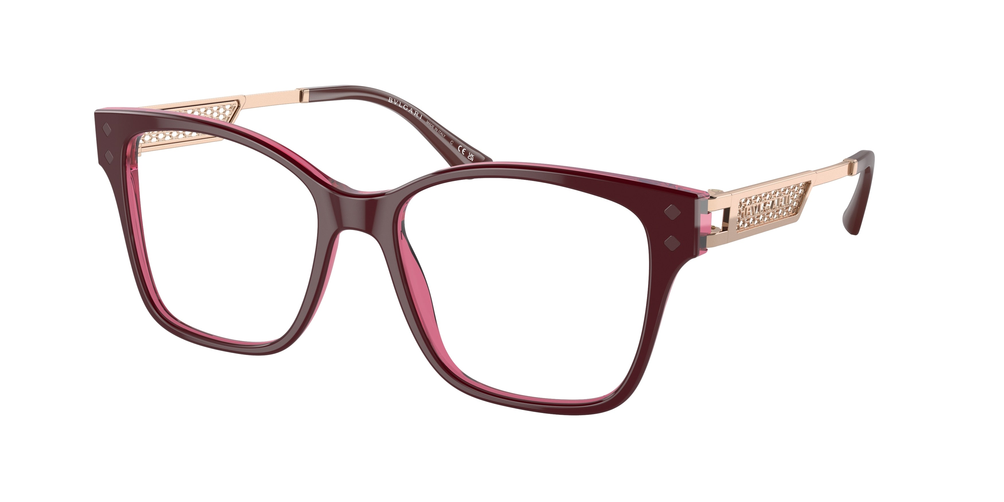 Bvlgari BV4213F Square Eyeglasses  5469-Bordeaux On Transparent Red 53-145-17 - Color Map Red
