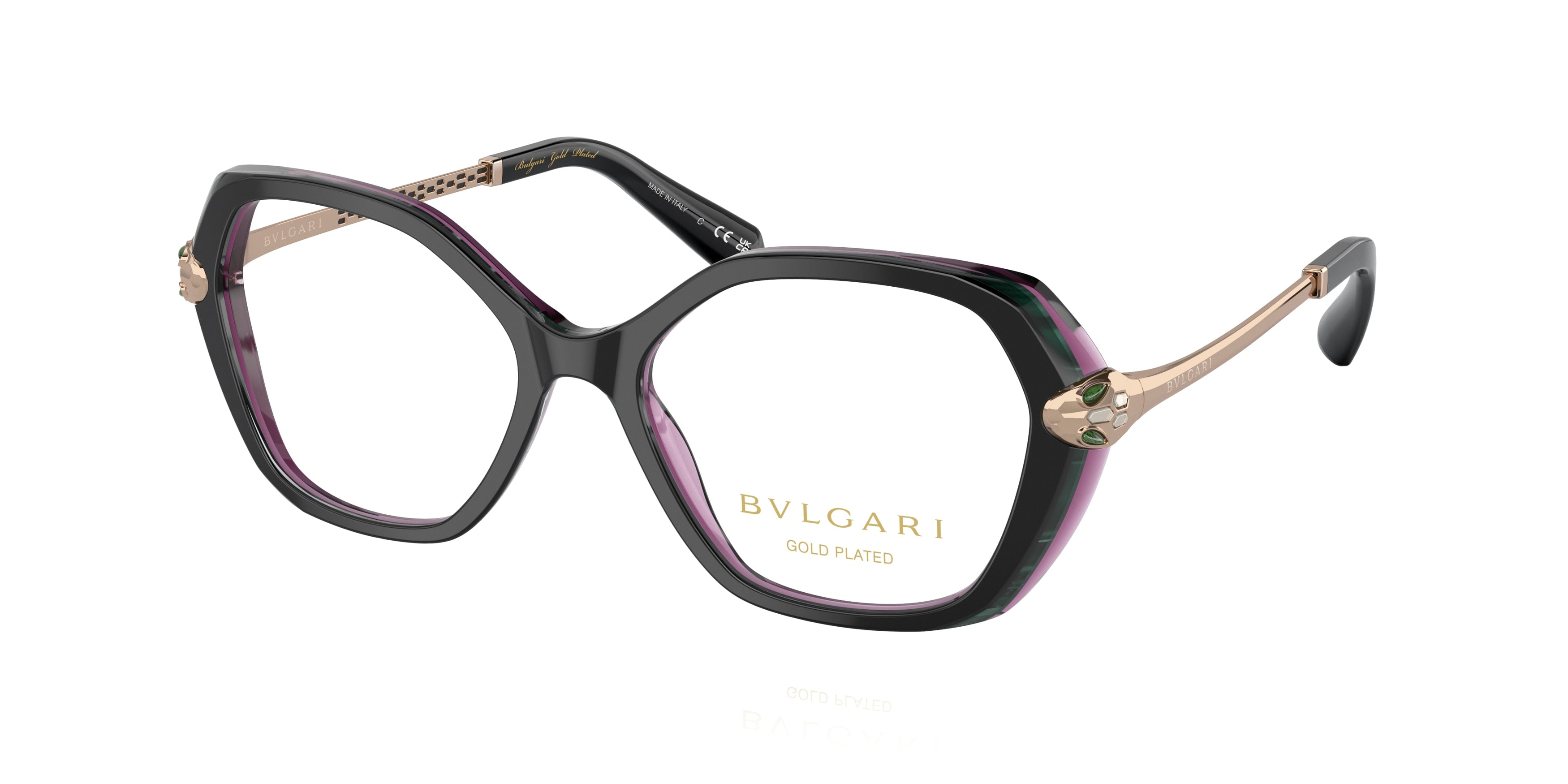 Bvlgari BV4215KB Butterfly Eyeglasses  5485-Black/Esmerald/Amethyst 53-140-17 - Color Map Black