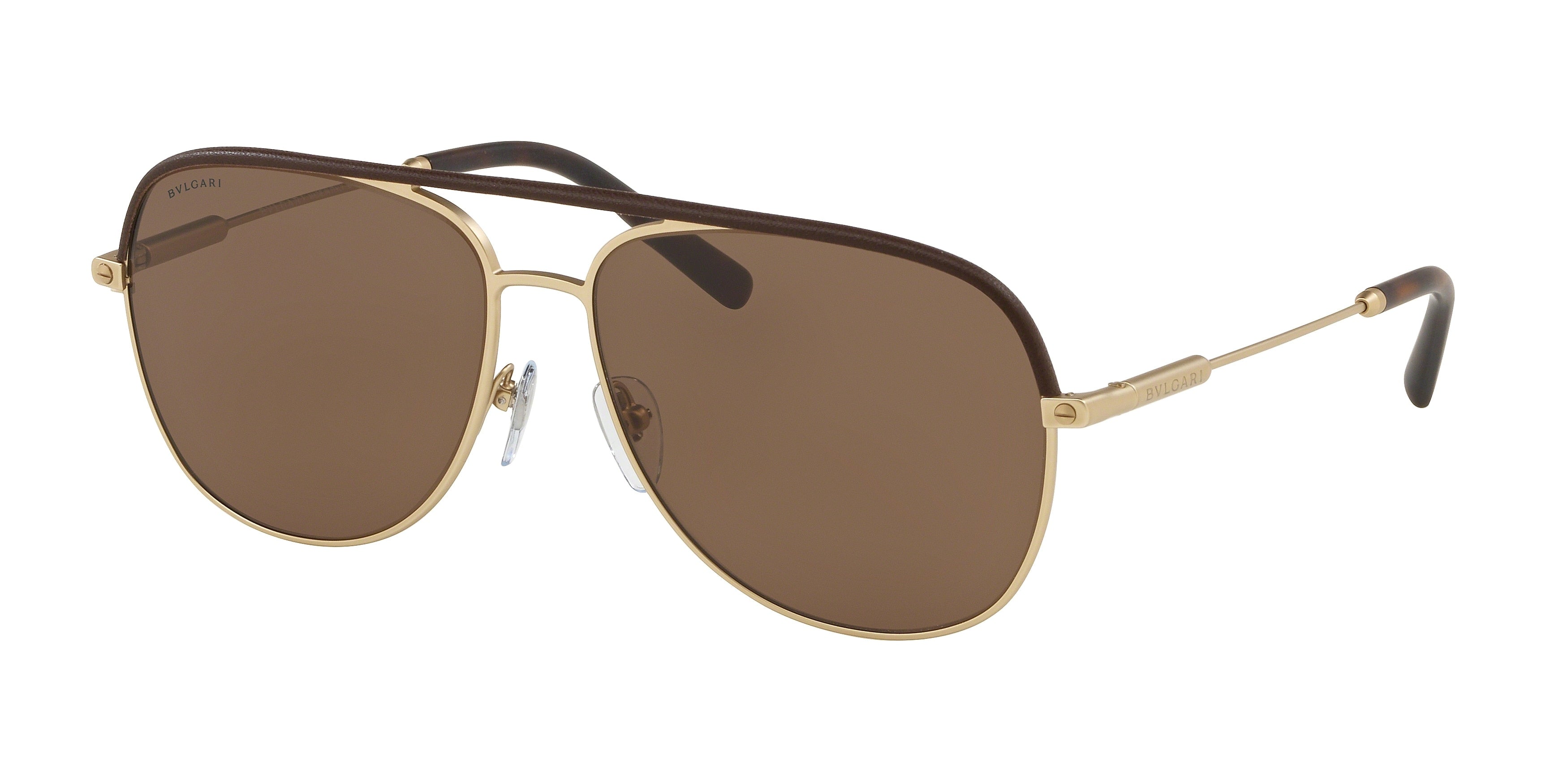 Bvlgari BV5047Q Pilot Sunglasses  202273-Brown/Matte Pale Gold 59-145-14 - Color Map Brown