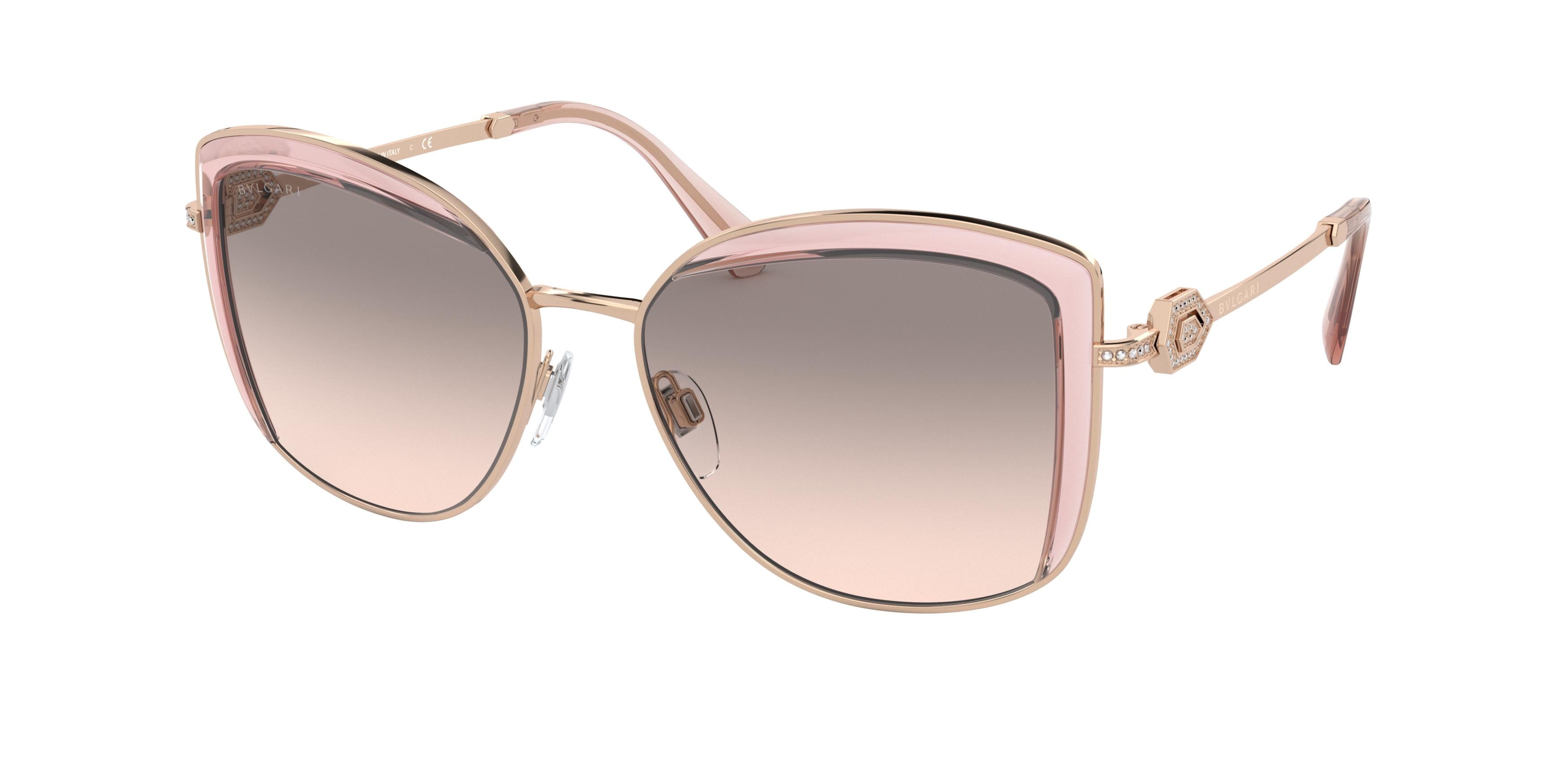 Bvlgari BV6128B Square Sunglasses  20143B-Pink Gold/Transparent Pink 56-140-16 - Color Map Pink