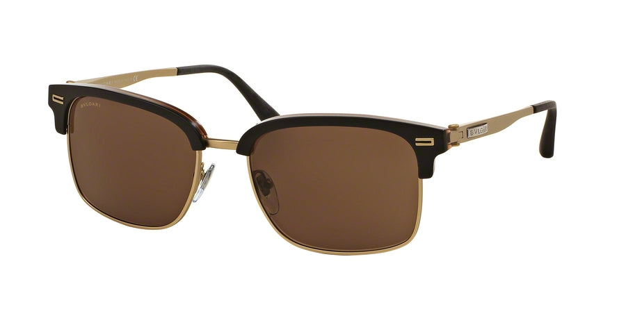 Bvlgari BV7026 Square Sunglasses  535673-SAND BROWN ON HORN/MT P GOLD 54-18-140 - Color Map brown