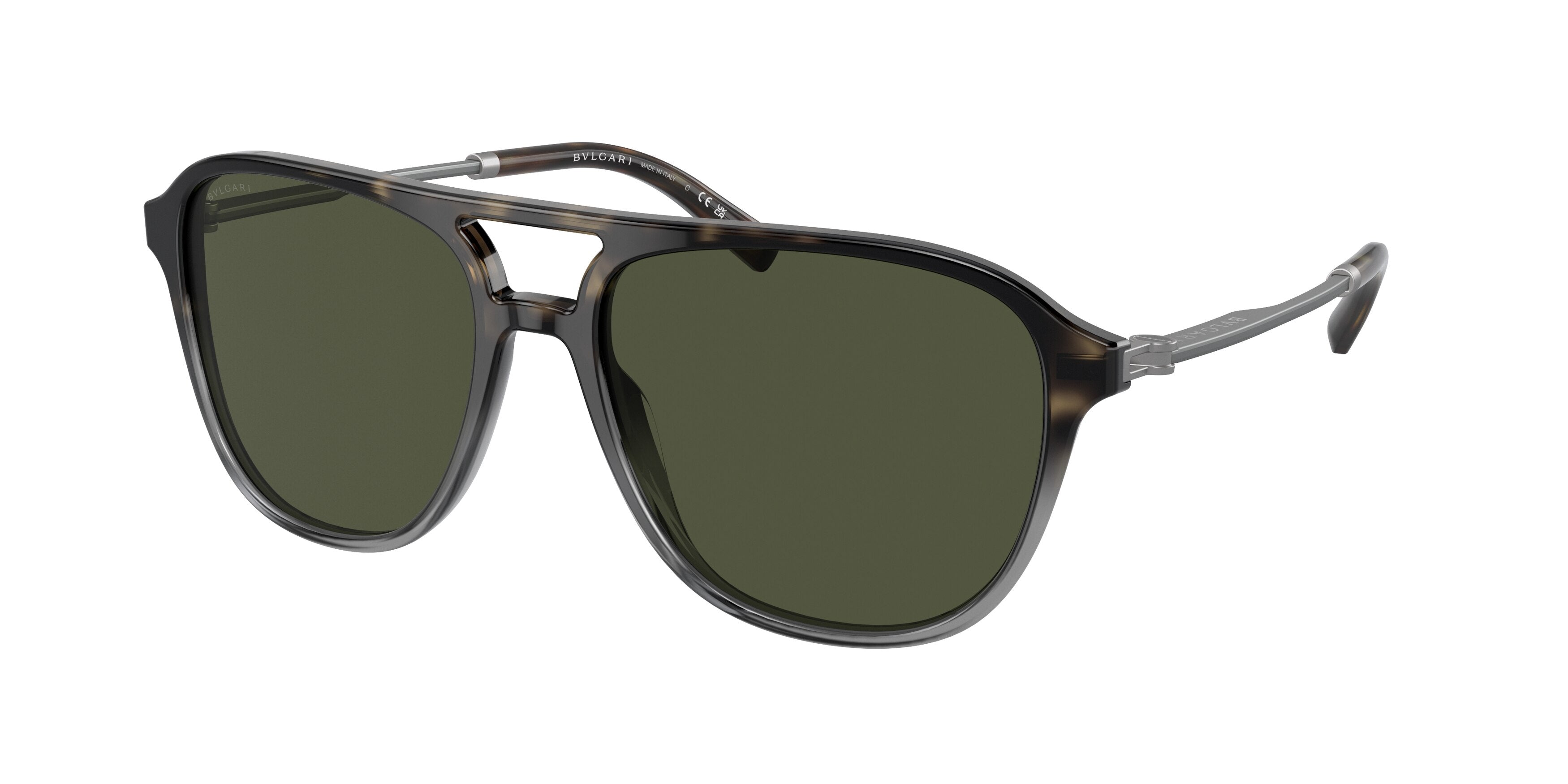 Bvlgari BV7038F Pilot Sunglasses  545731-Havana Shading Grey 57-145-17 - Color Map Brown