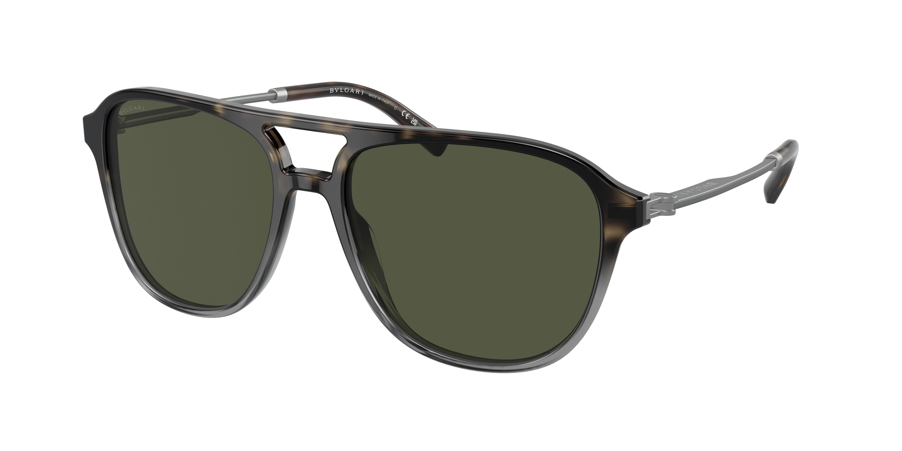 Bvlgari BV7038 Pilot Sunglasses  545731-Havana Shading Grey 57-140-17 - Color Map Brown