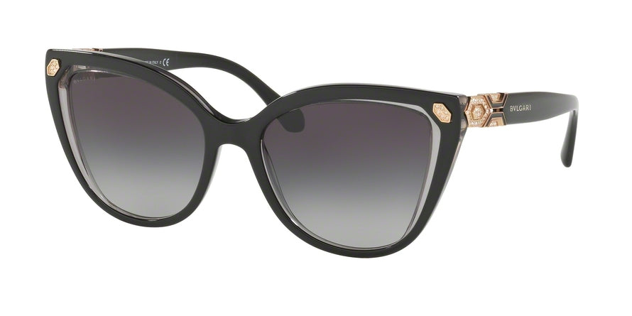 Bvlgari BV8212BF Cat Eye Sunglasses  54718G-TOP BLACK ON TRANSPARENT GREY 55-18-140 - Color Map black