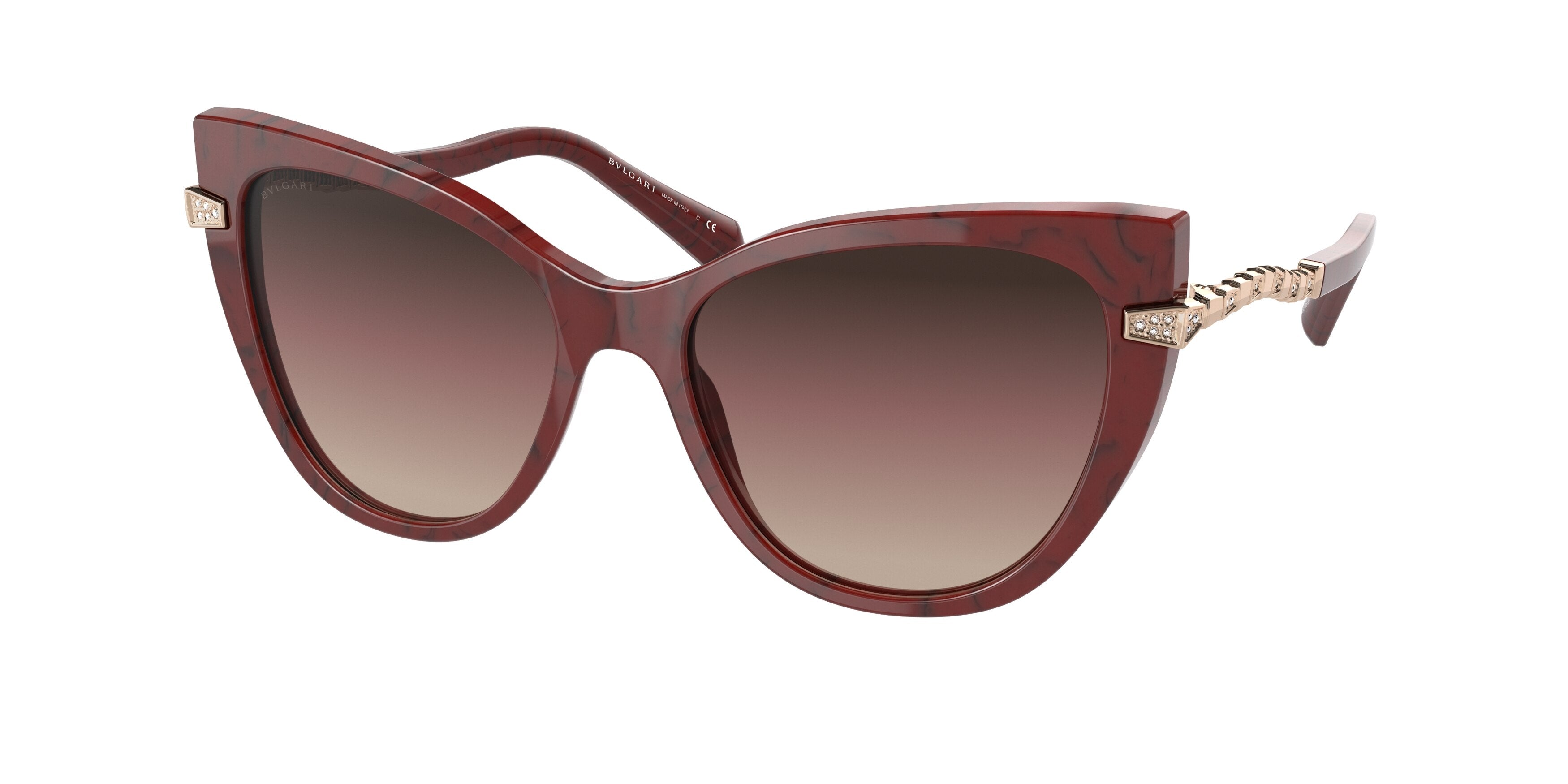 Bvlgari BV8236BF Cat Eye Sunglasses  5500E2-Marble Cherry 55-145-17 - Color Map Red