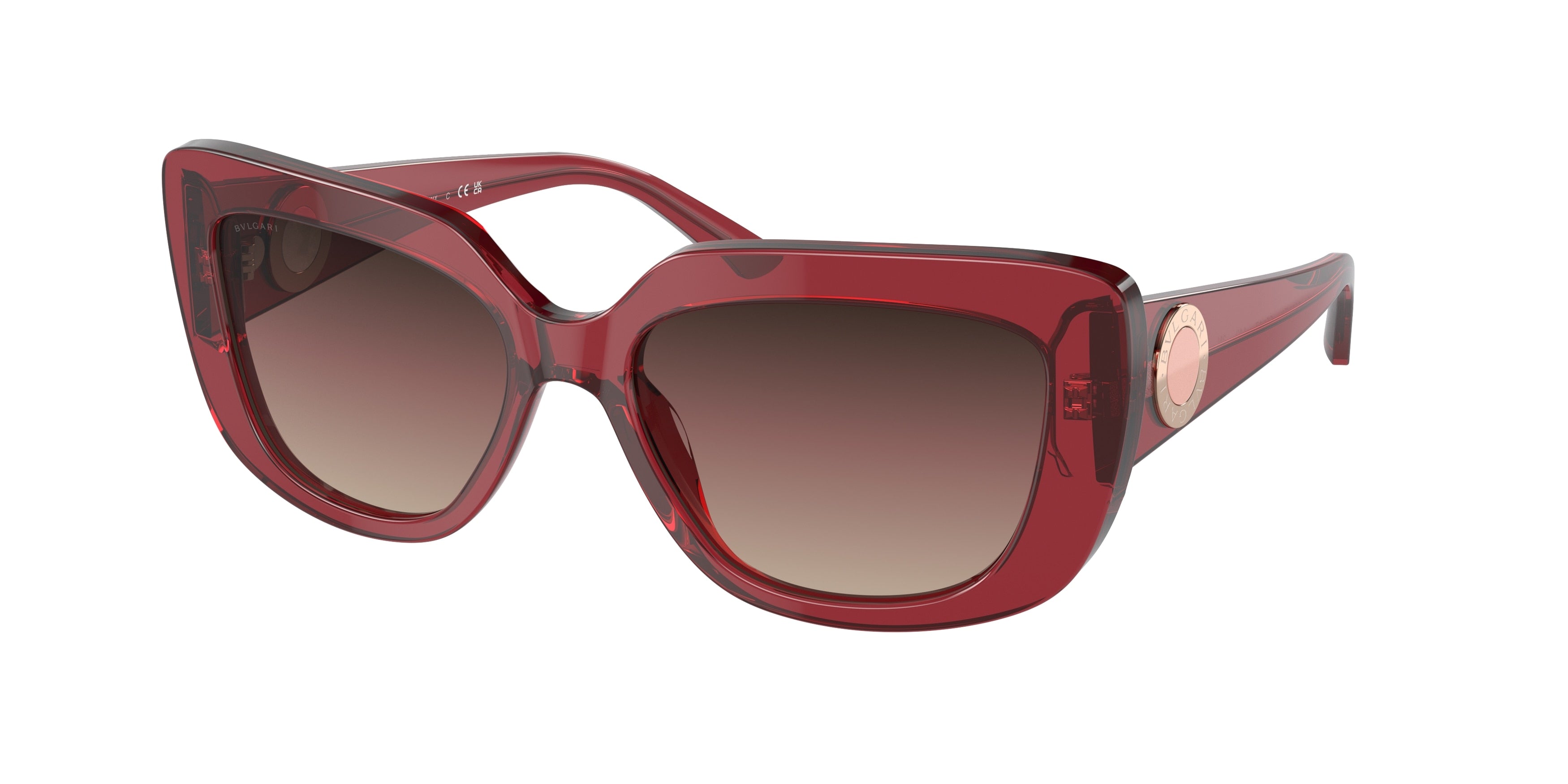 Bvlgari BV8261 Rectangle Sunglasses  5528E2-Transparent Red 55-140-17 - Color Map Red